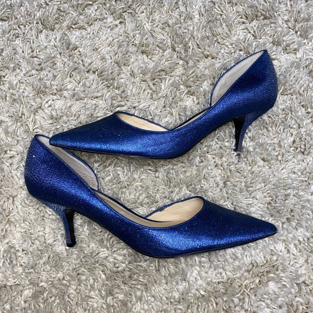 Blue Sparkly Pointed Toe Nina Kitten Heels